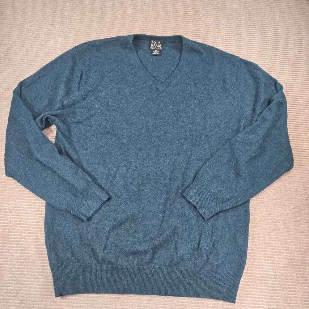 Jos. A. Bank Mens XL Teal 100% Cashmere Traveler Collection V-Neck Sweater